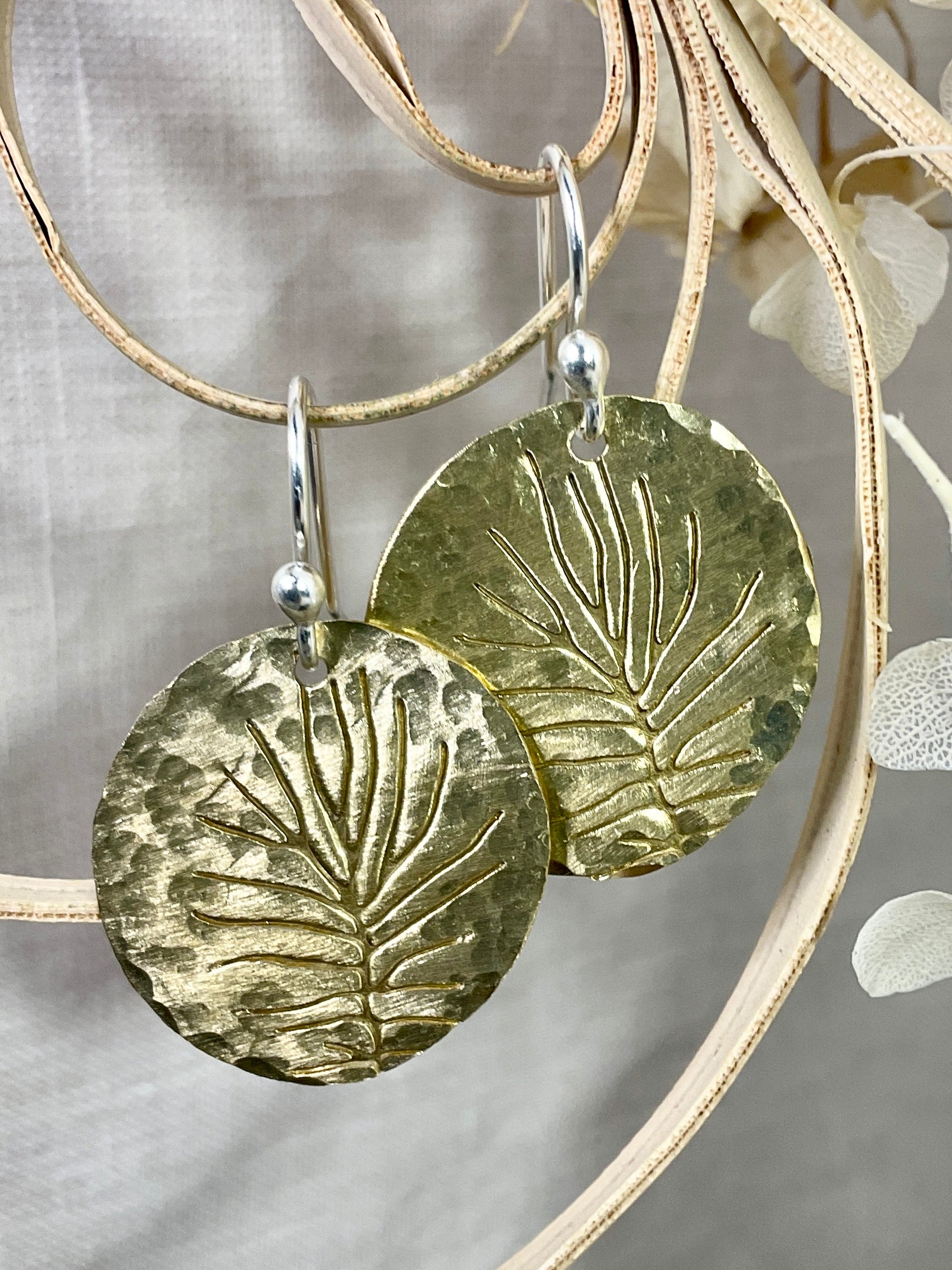 Brass embossed earrings. Handmade