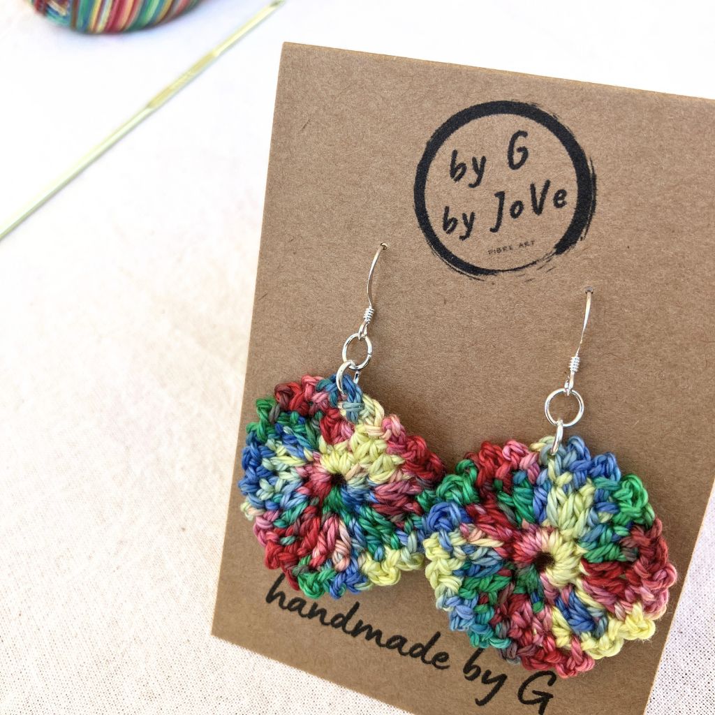 Rainbow Frills - Handmade Cotton Crochet Dangle Earrings