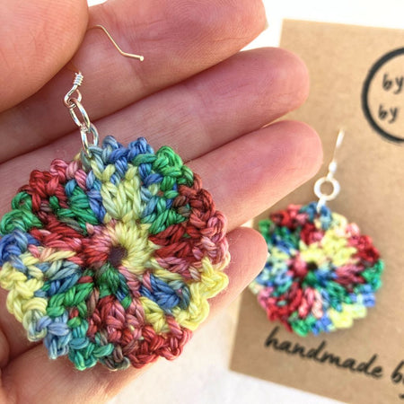 Rainbow Frills - Handmade Cotton Crochet Dangle Earrings