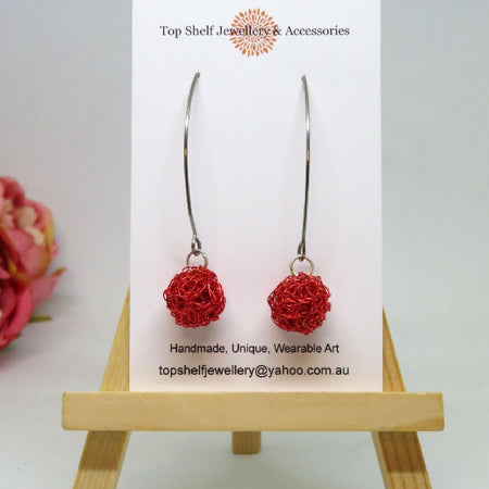 Copy of Peacock Blue Ball Crochet Wire Earrings