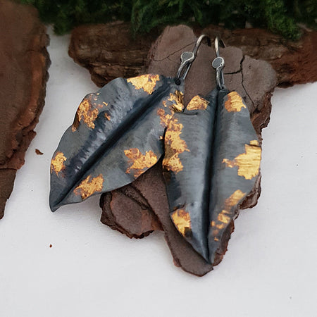 Gold & black leaves earrings