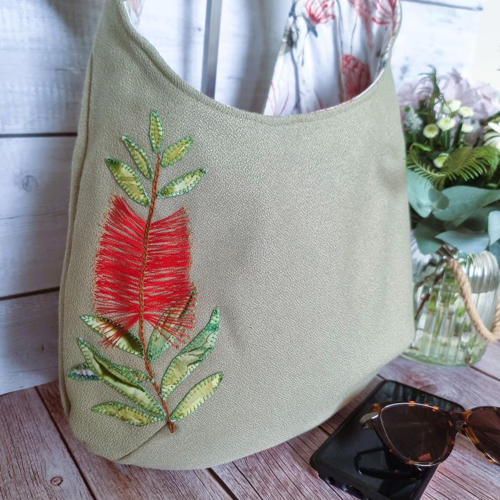 Sadie Jane upcycled hobo bag - appliqued bottle brush