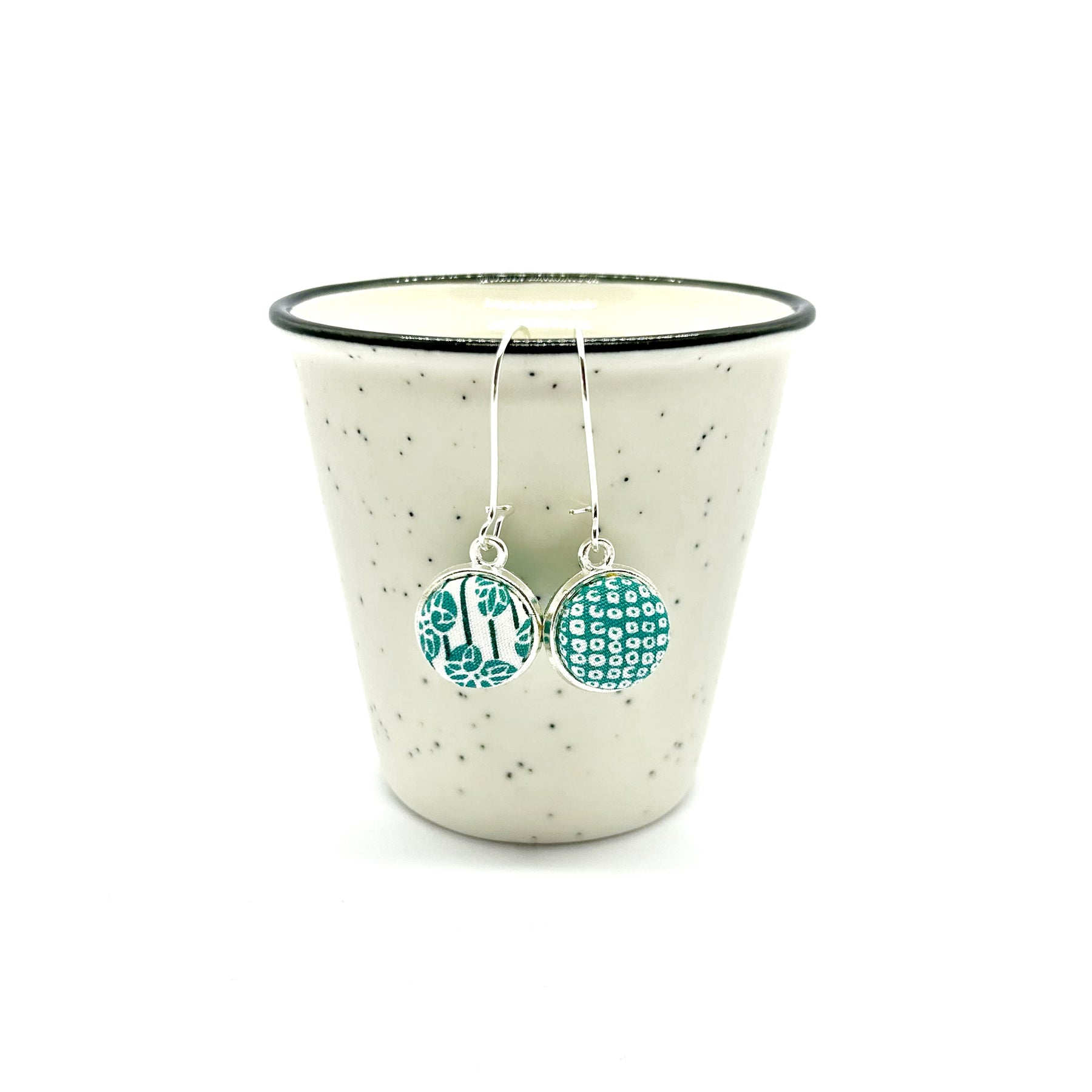 Double Sided Fabric Button Earrings - Aqua Pods