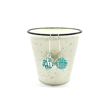 Double Sided Fabric Button Earrings - Aqua Pods
