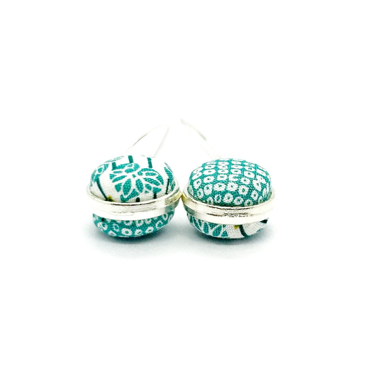 Double Sided Fabric Button Earrings - Aqua Pods