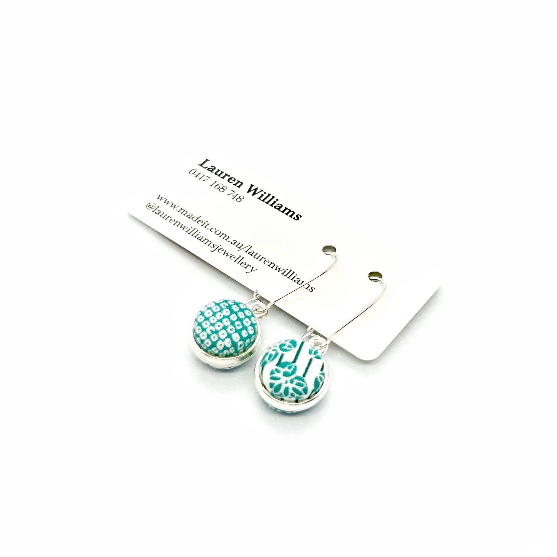 Double Sided Fabric Button Earrings - Aqua Pods