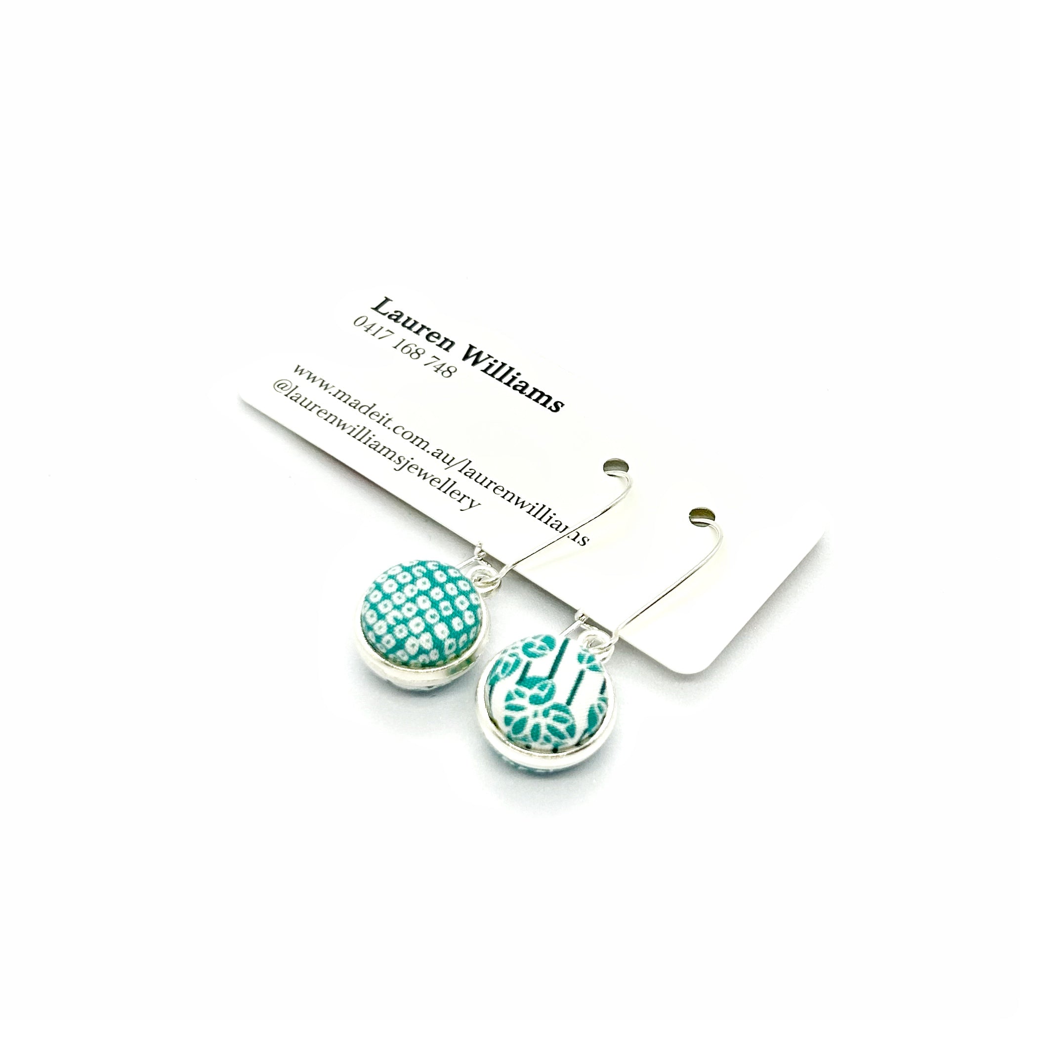 Double Sided Fabric Button Earrings - Aqua Pods
