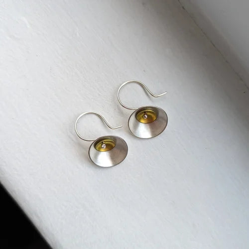handmade yellow niobium × silver large earrings