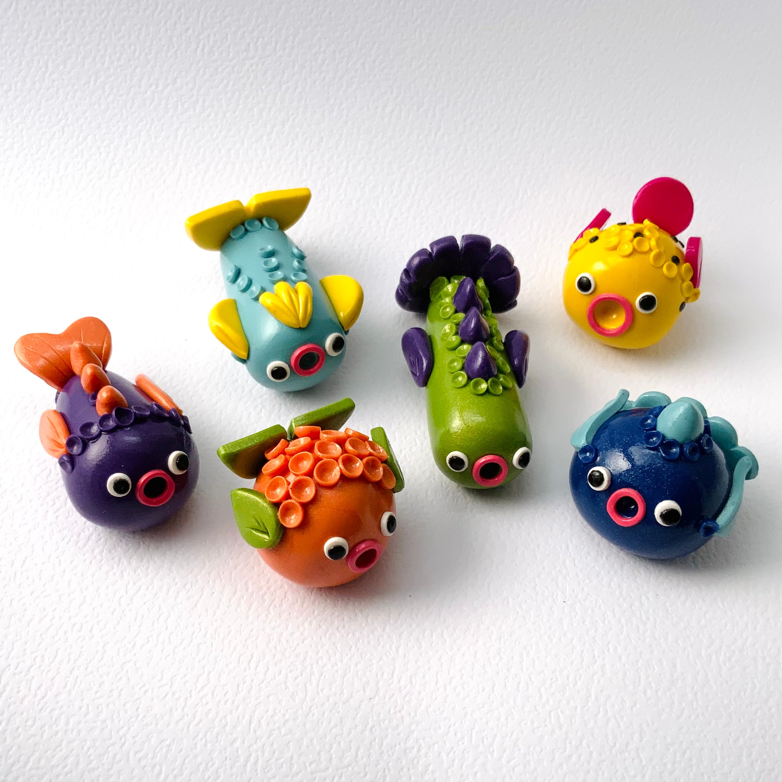 Fantastical Fishy Friends Trios: Whimsical Handmade Polymer Clay Fish