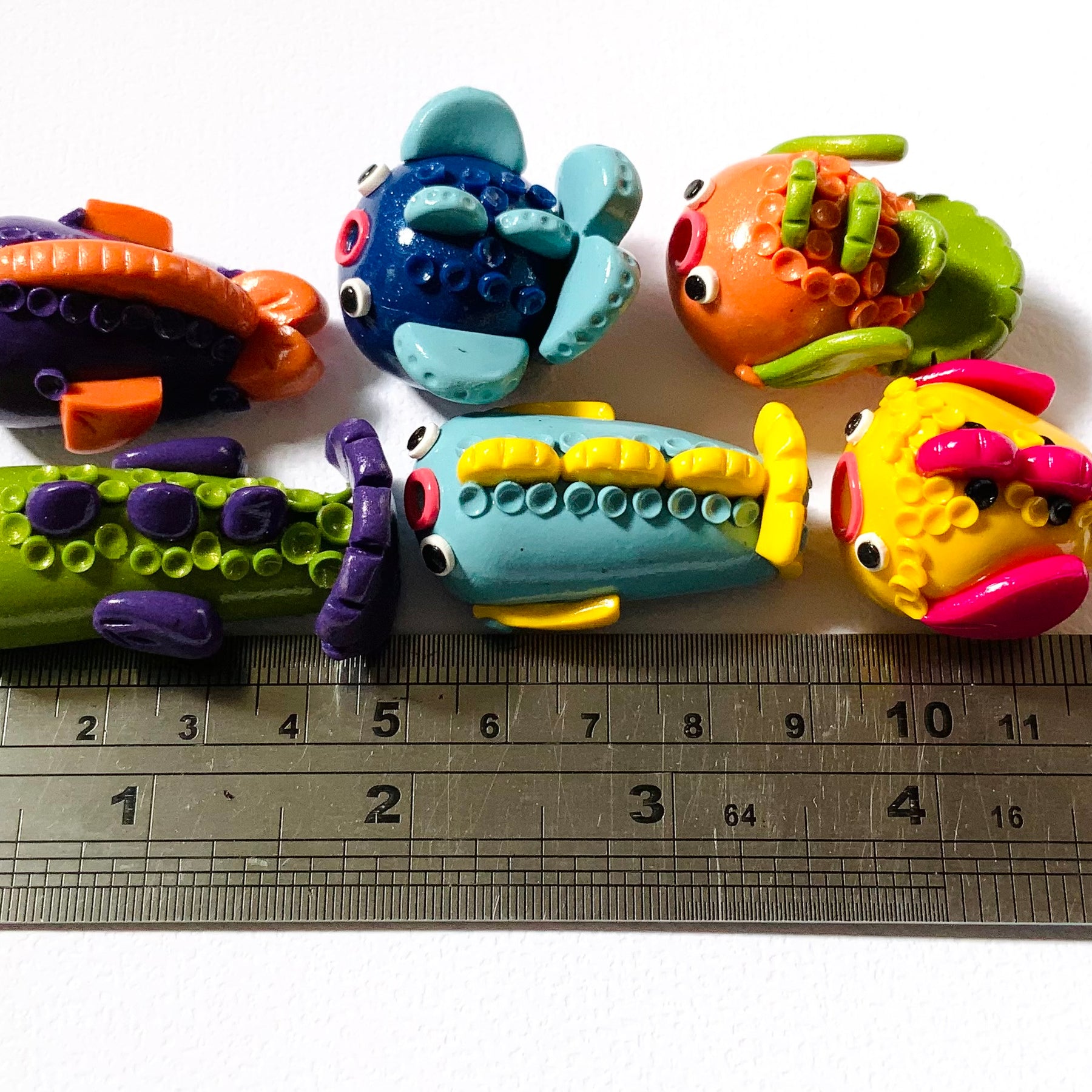 Fantastical Fishy Friends Trios: Whimsical Handmade Polymer Clay Fish