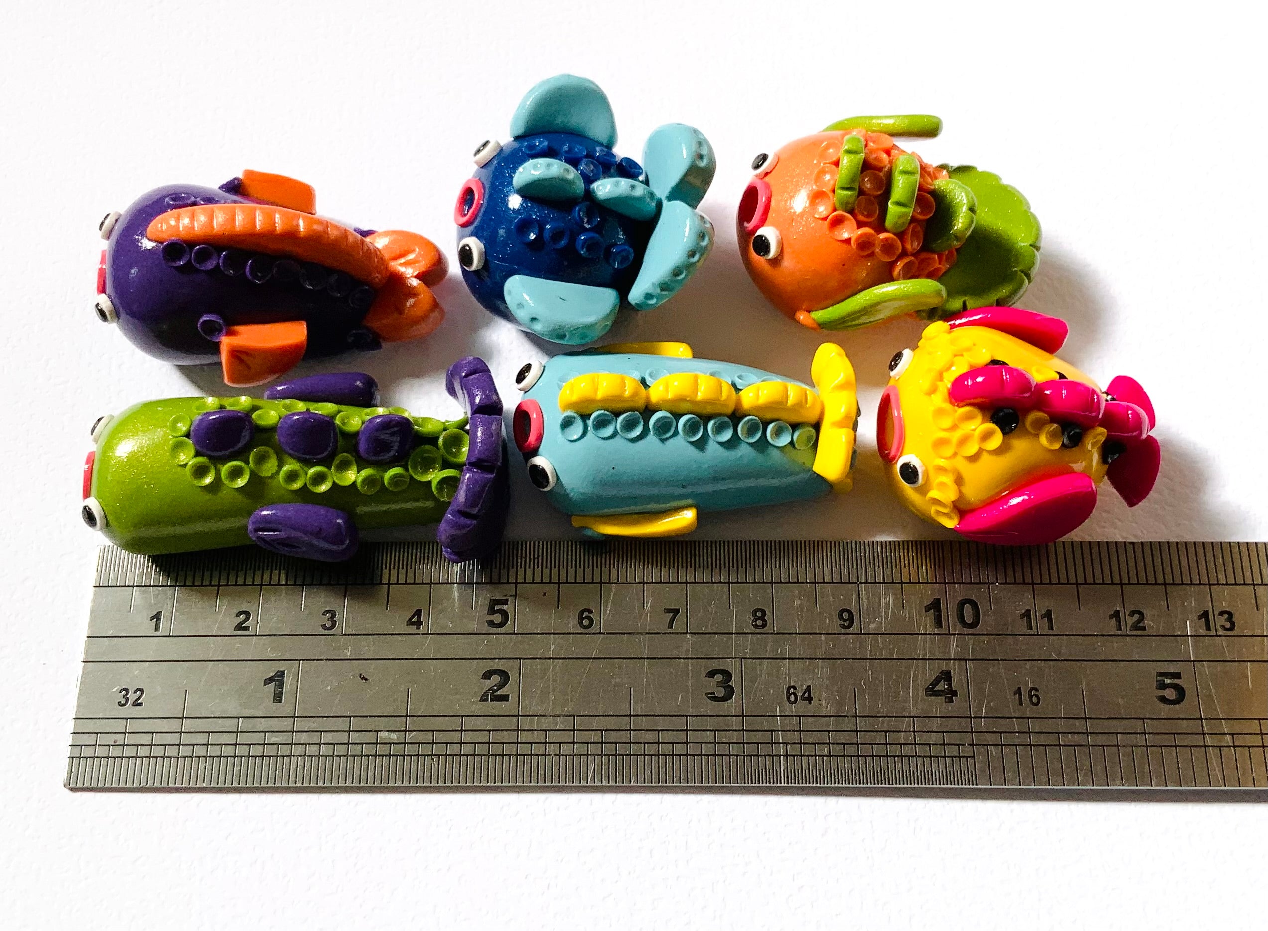 Fantastical Fishy Friends Trios: Whimsical Handmade Polymer Clay Fish