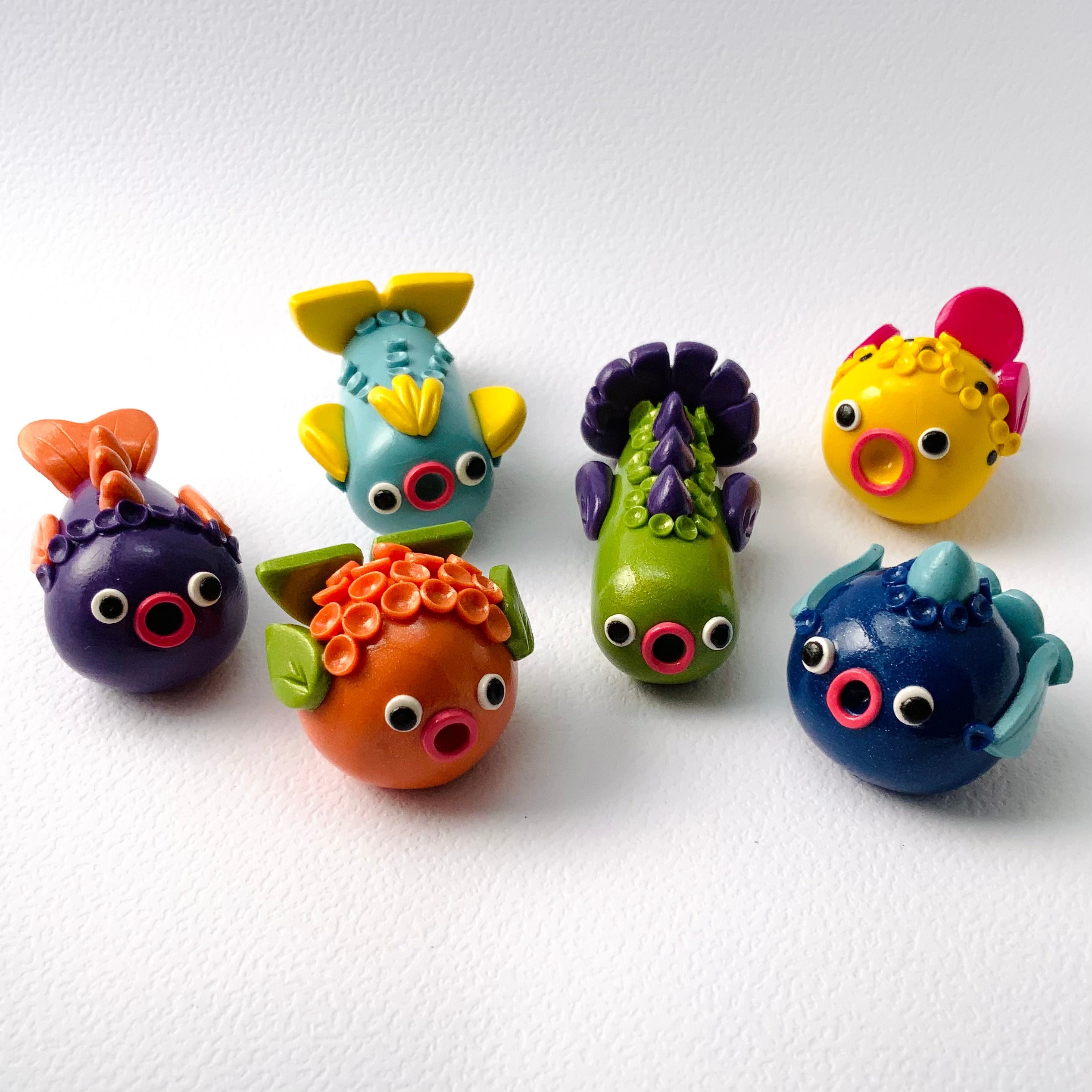 Fantastical Fishy Friends Trios: Whimsical Handmade Polymer Clay Fish