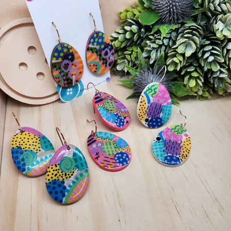 Dangle Earrings Gemma Oval Painted Handcast Resin Hook Earring