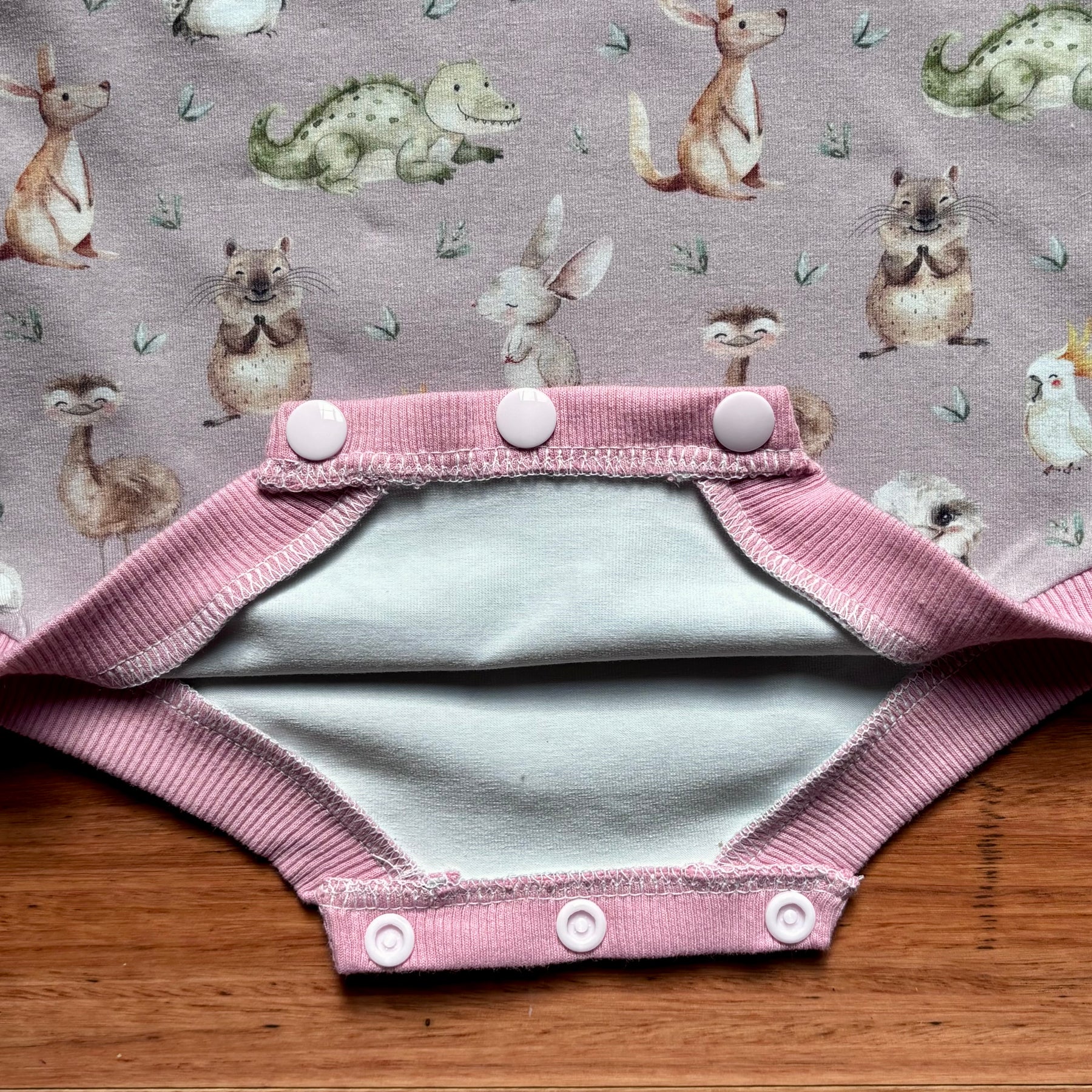 Baby Summer Romper | Pink Australian Animals | Size newborn to 2 | Made to Order