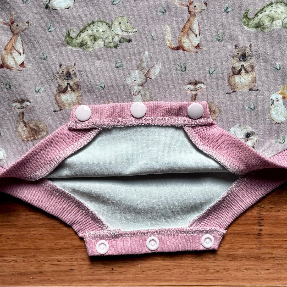 Baby Summer Romper | Pink Australian Animals | Size newborn to 2 | Made to Order