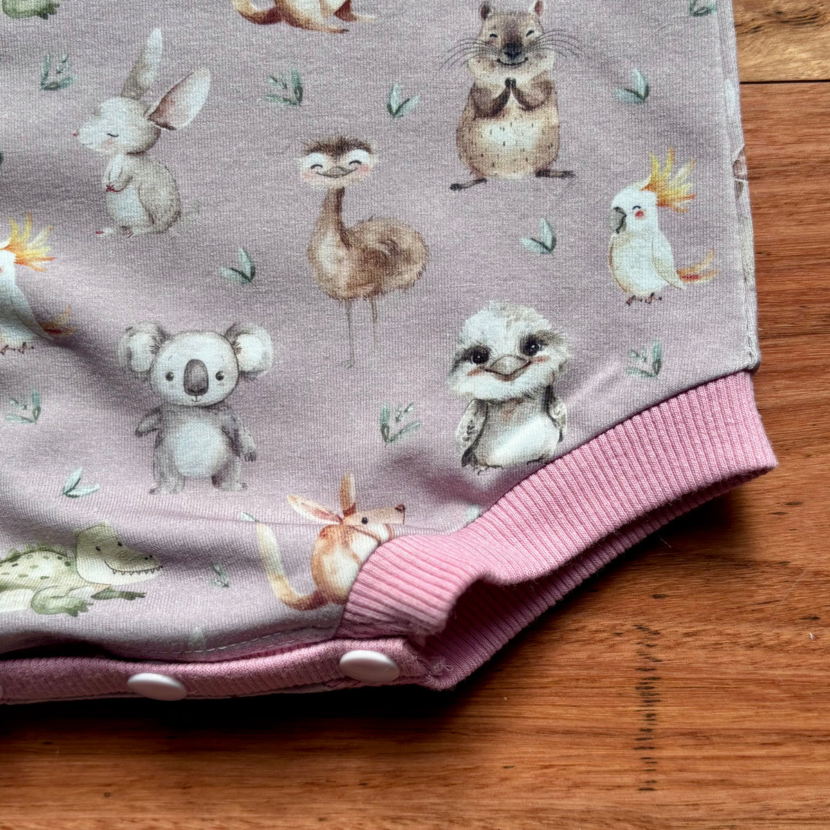 Baby Summer Romper | Pink Australian Animals | Size newborn to 2 | Made to Order