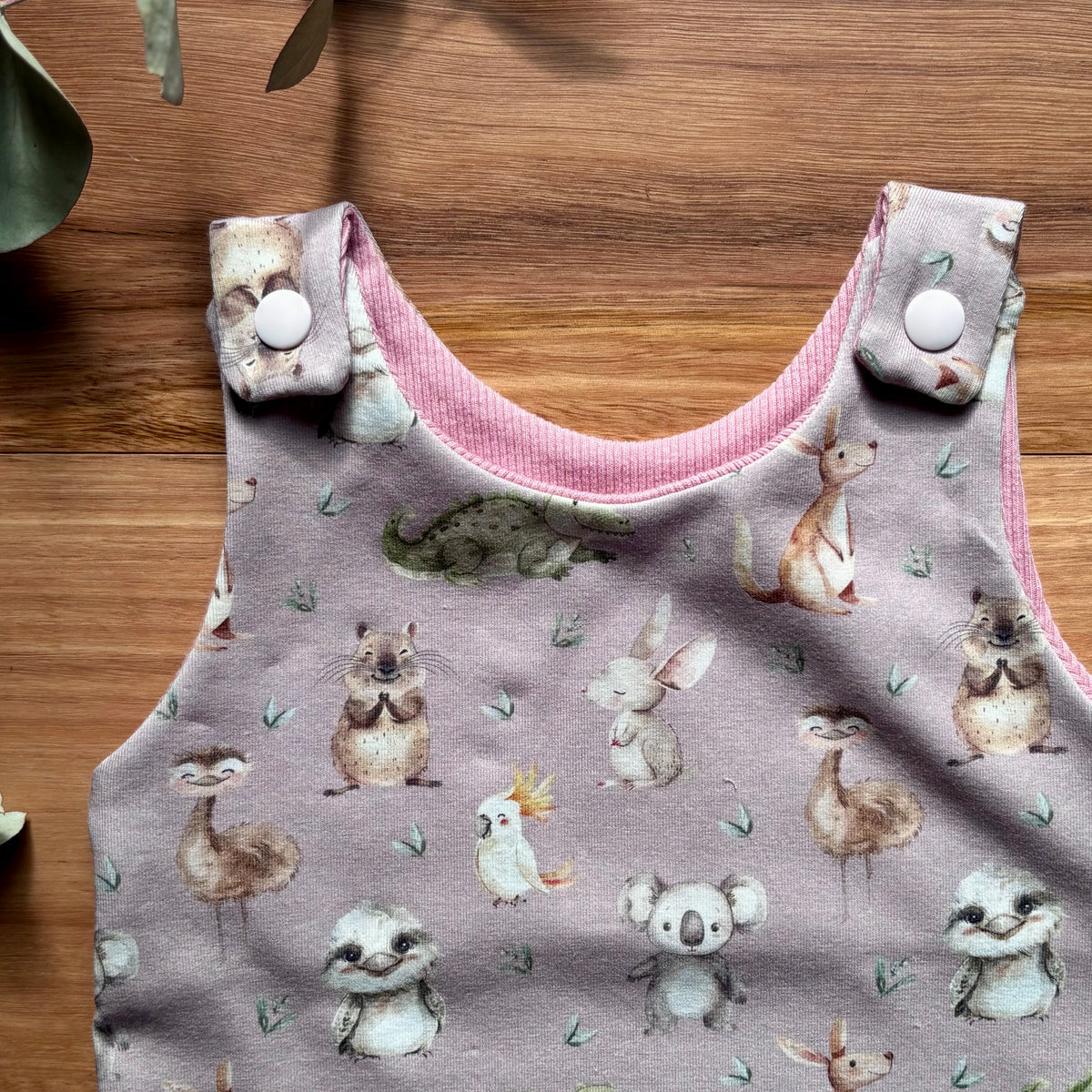 Baby Summer Romper | Pink Australian Animals | Size newborn to 2 | Made to Order