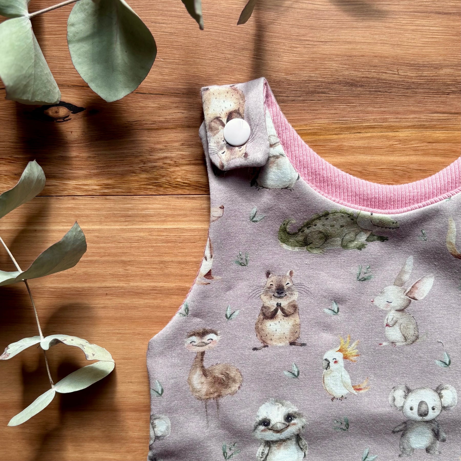 Baby Summer Romper | Pink Australian Animals | Size newborn to 2 | Made to Order