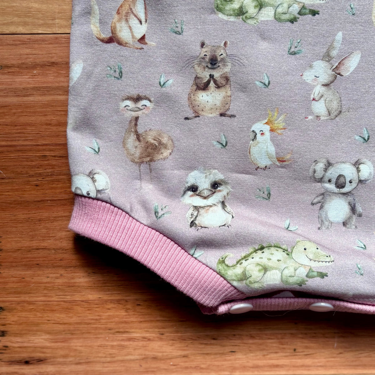 Baby Summer Romper | Pink Australian Animals | Size newborn to 2 | Made to Order