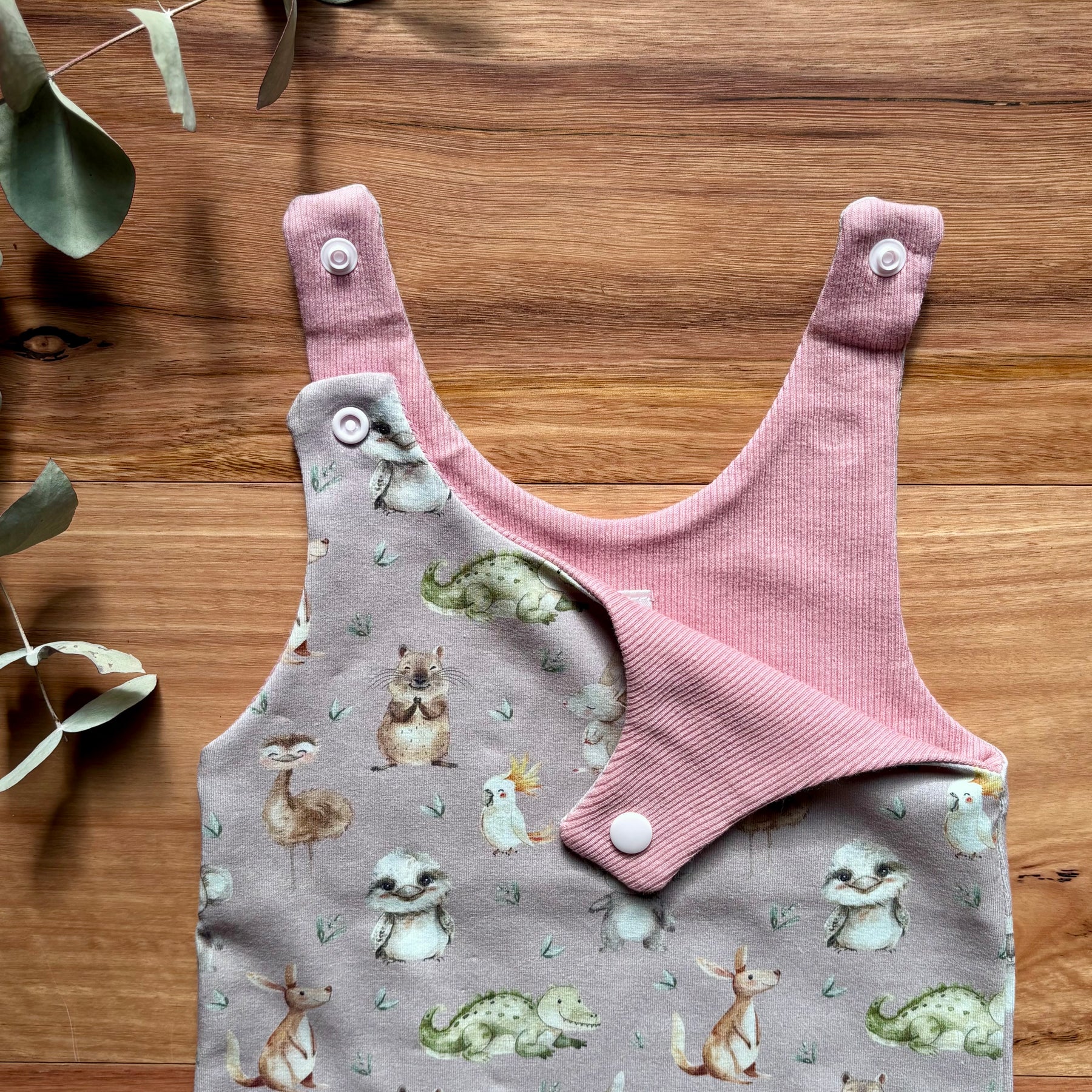 Baby Summer Romper | Pink Australian Animals | Size newborn to 2 | Made to Order