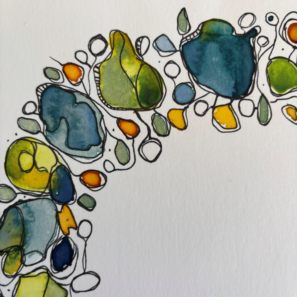 Original Handpainted Art | Flower Wreath in Greens & Yellows |