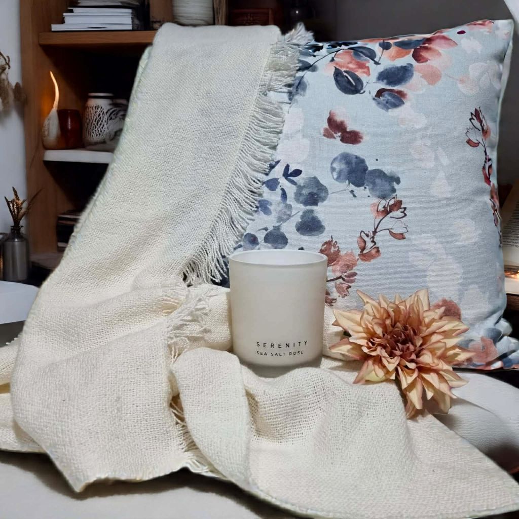 Pale blue floral cushion cover. Classic style