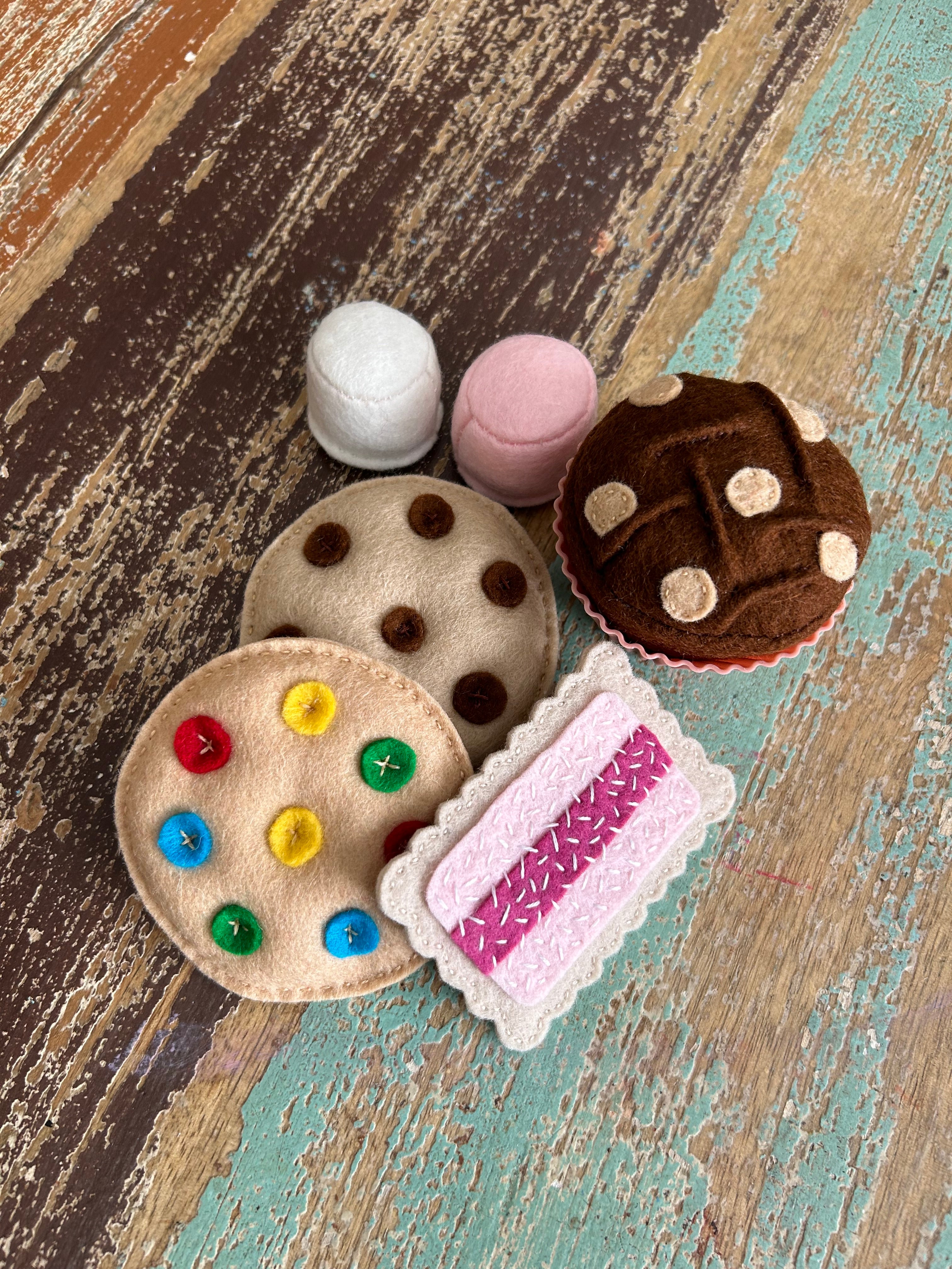 Large felt sweets set with muffin, toddler gift, Lamington, heart jam drop, iced vovo