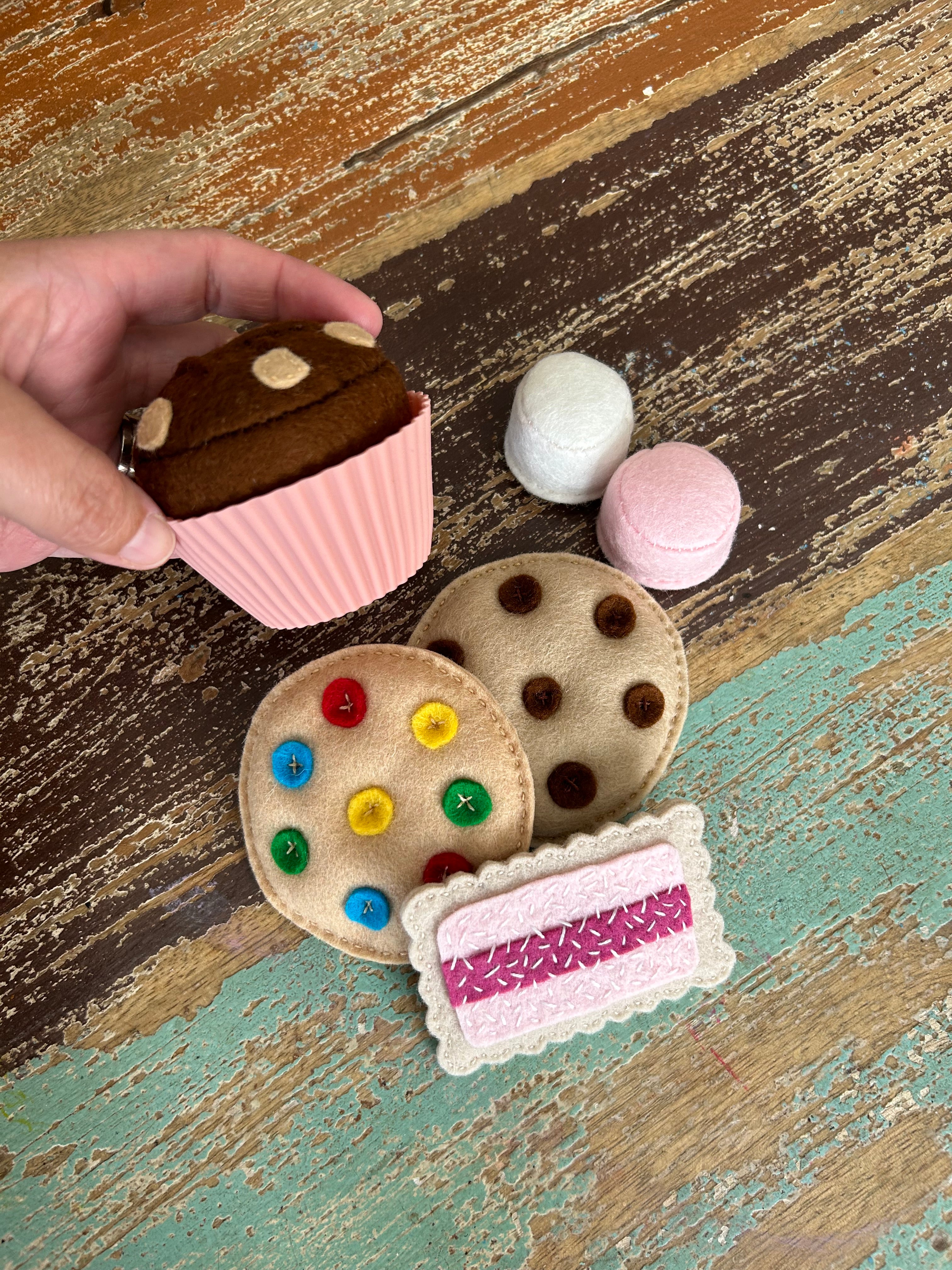 Large felt sweets set with muffin, toddler gift, Lamington, heart jam drop, iced vovo