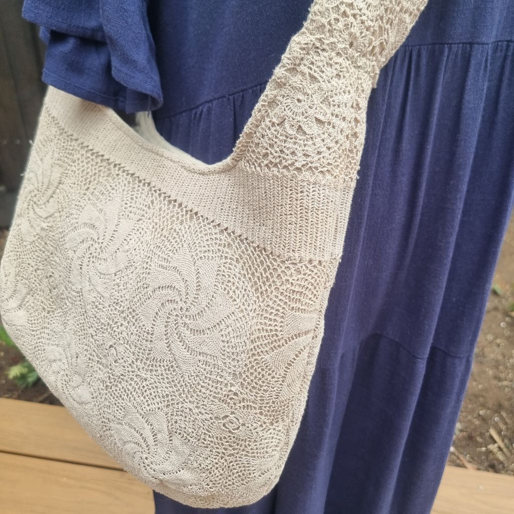Sadie Jane upcycled hobo bag - vintage cream lace