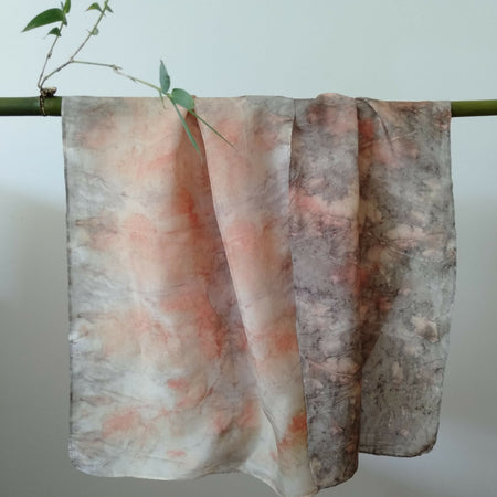 Silk scarf ecoprinted delicate pink and grey