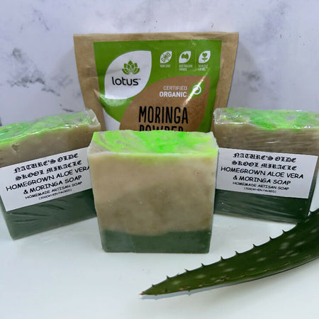 Homegrown aloe vera and moringa soap