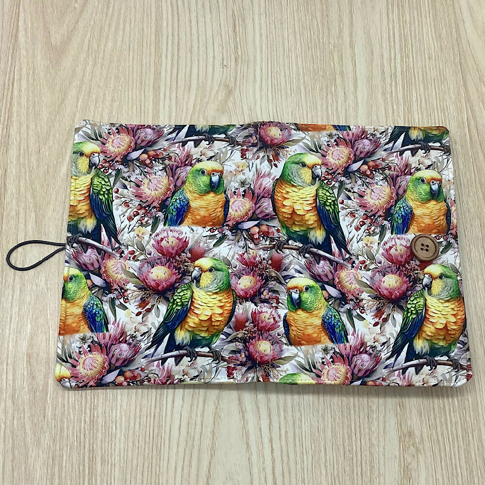 Australian birds parrots refillable A5 fabric notebook cover gift set - Incl. book and pen.
