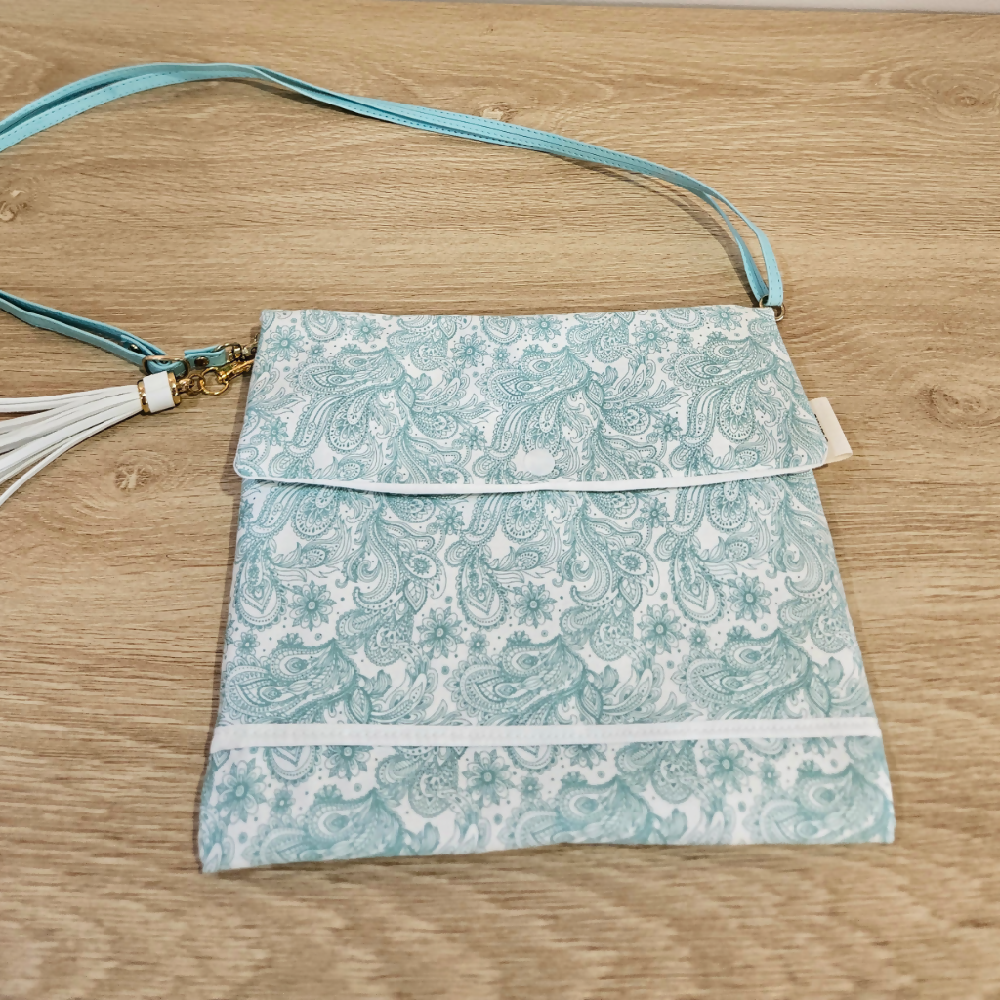 Crossbody Bag - aqua and white design