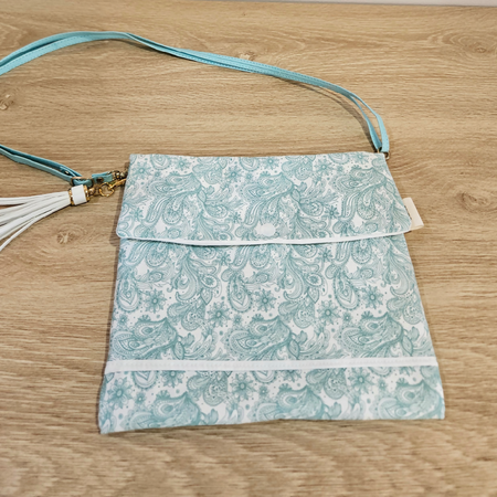 Crossbody Bag - aqua and white design