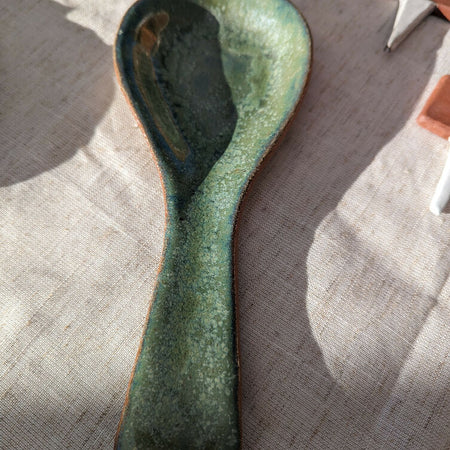 Handmade Ceramic Spoon Rest Glazed in Sage Green