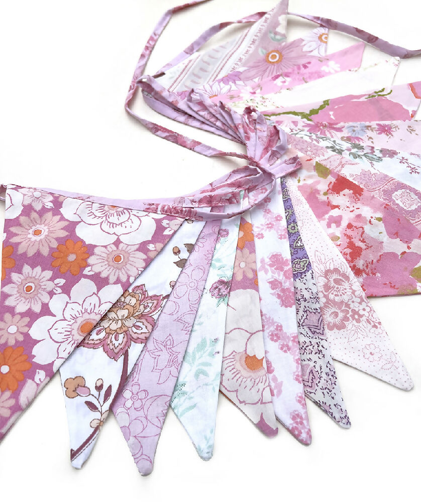 Bunting , Retro PINK Multi Vintage Floral Flags - One of a Kind