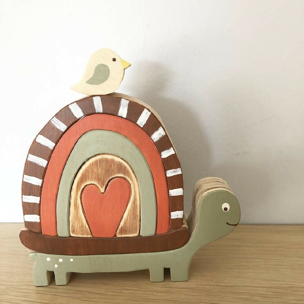 Premade Wooden Tortoise stacker with bird.