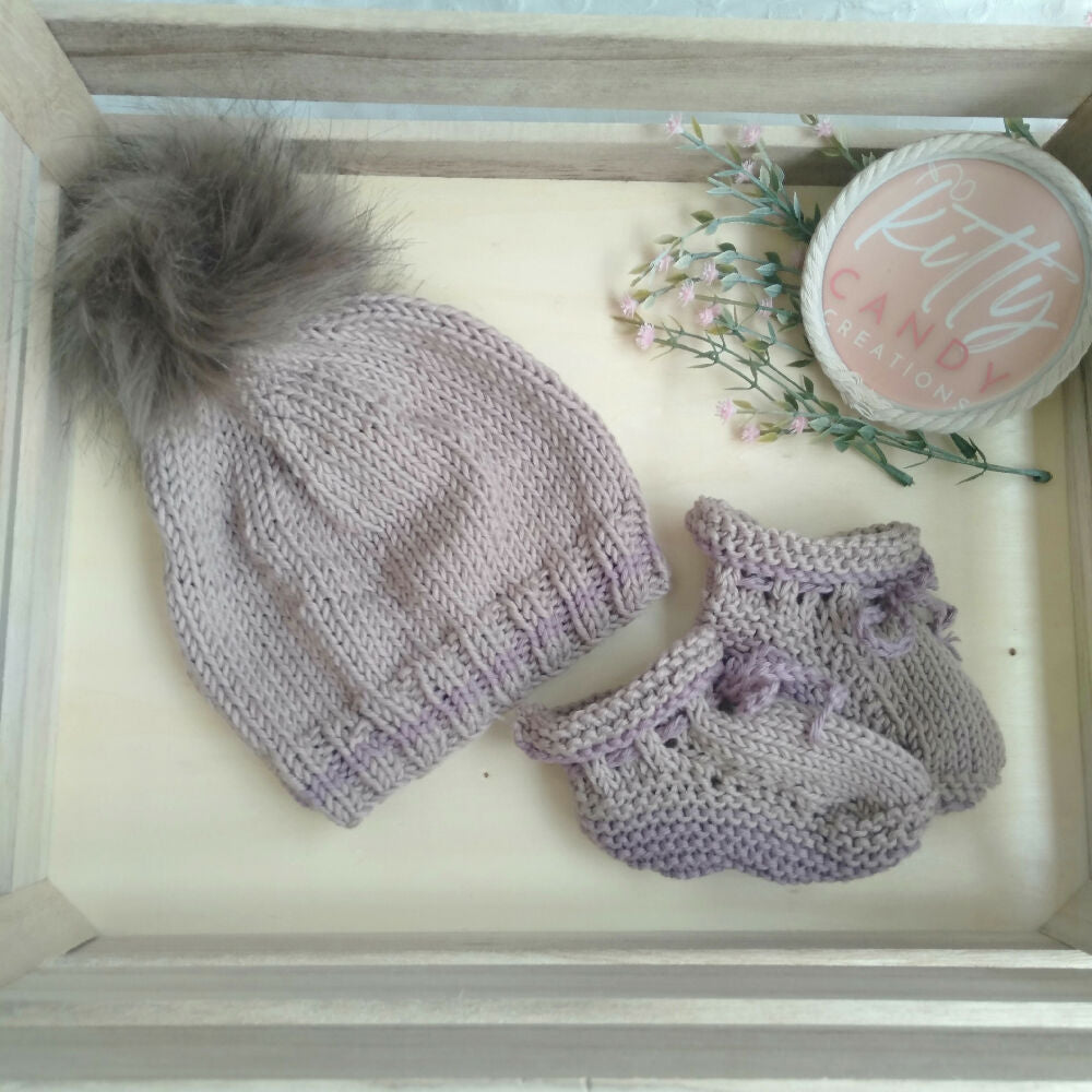 Bitty Beanie & Booties Set Dusty Mauve