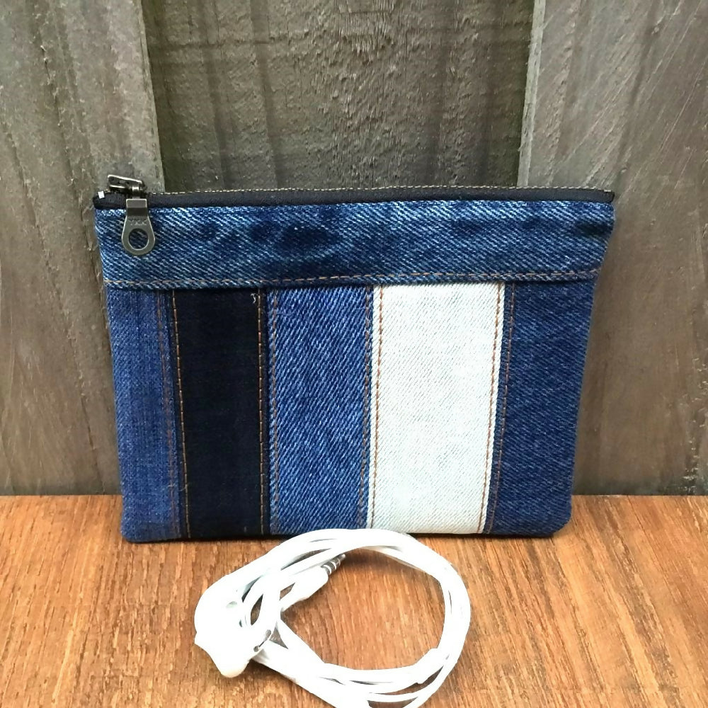 Upcycled Denim Coin Purse - Stripes