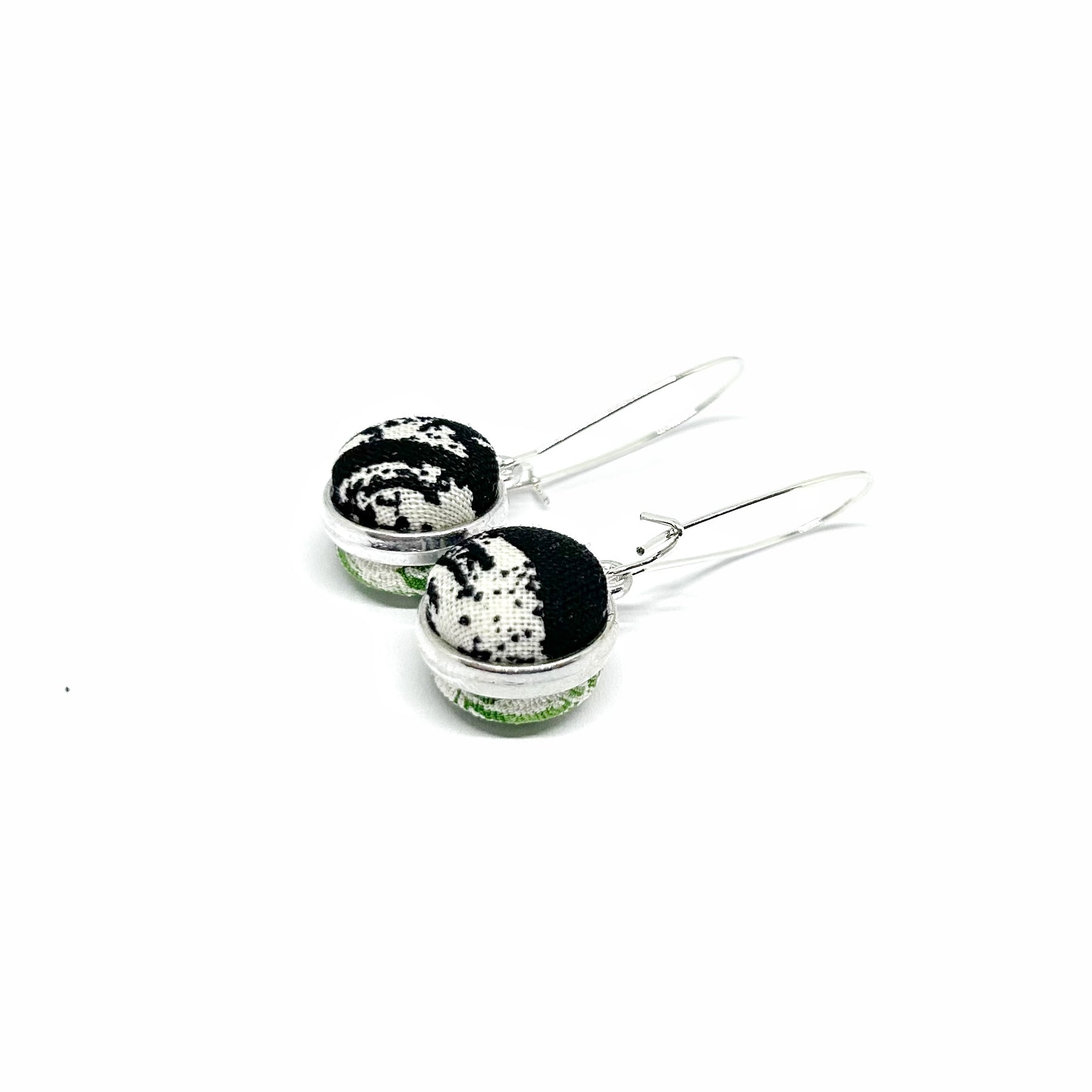 Double Sided Fabric Button Earrings - Green Bamboo