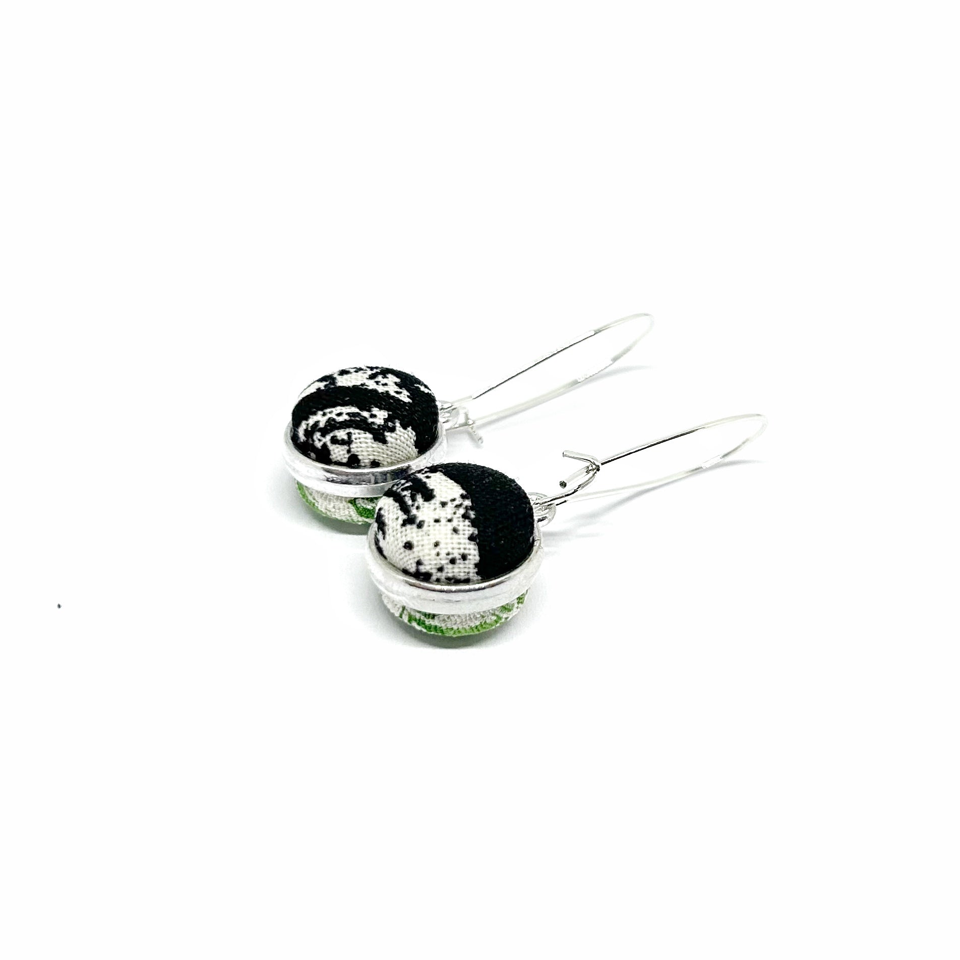 Double Sided Fabric Button Earrings - Green Bamboo