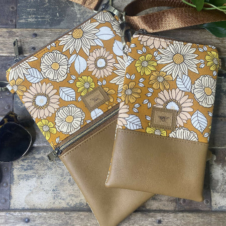 Mini & Small Crossbody Bag - Sunflowers & Daisies/Tan Faux Leather