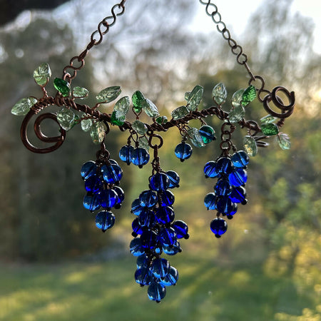 Blue Berry Sprig Glass Beads Copper Wire Hanger Jewellery Deco