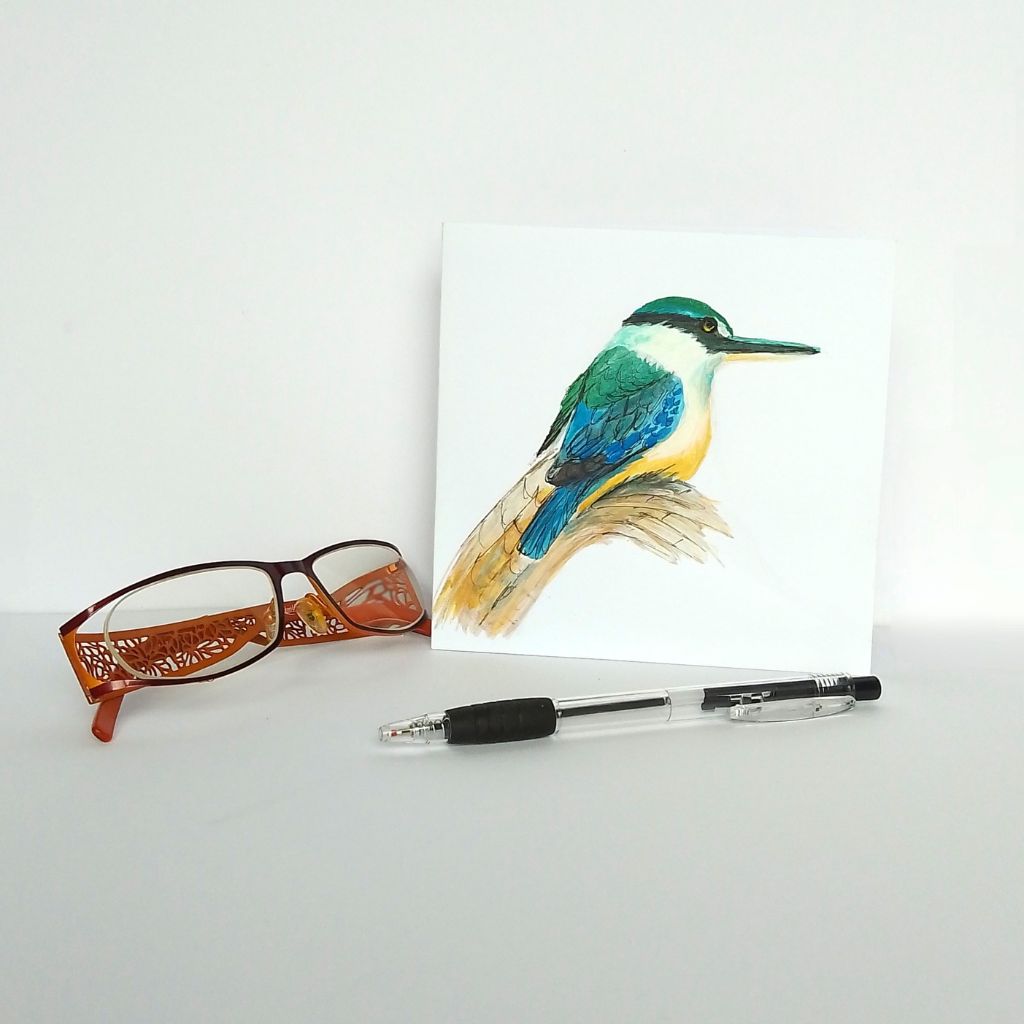 Handpainted Blank Kingfisher Greeting Card - Not a Print
