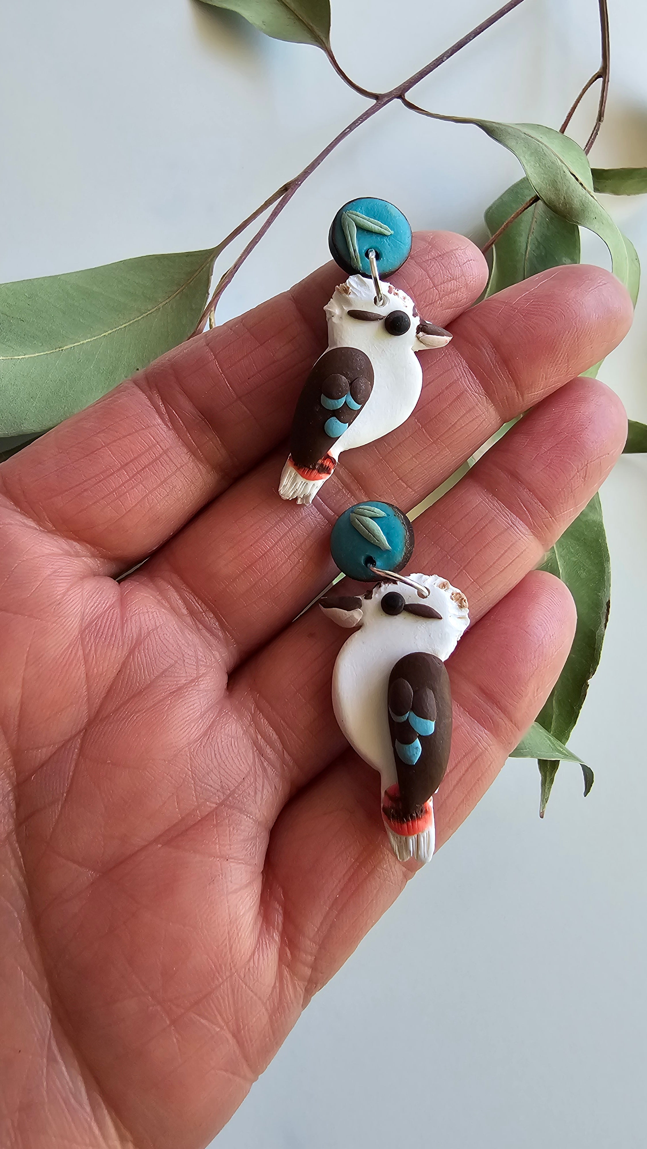 Kookaburra Dangle Earrings,Handmade Polymer Clay Kookaburra Earrings