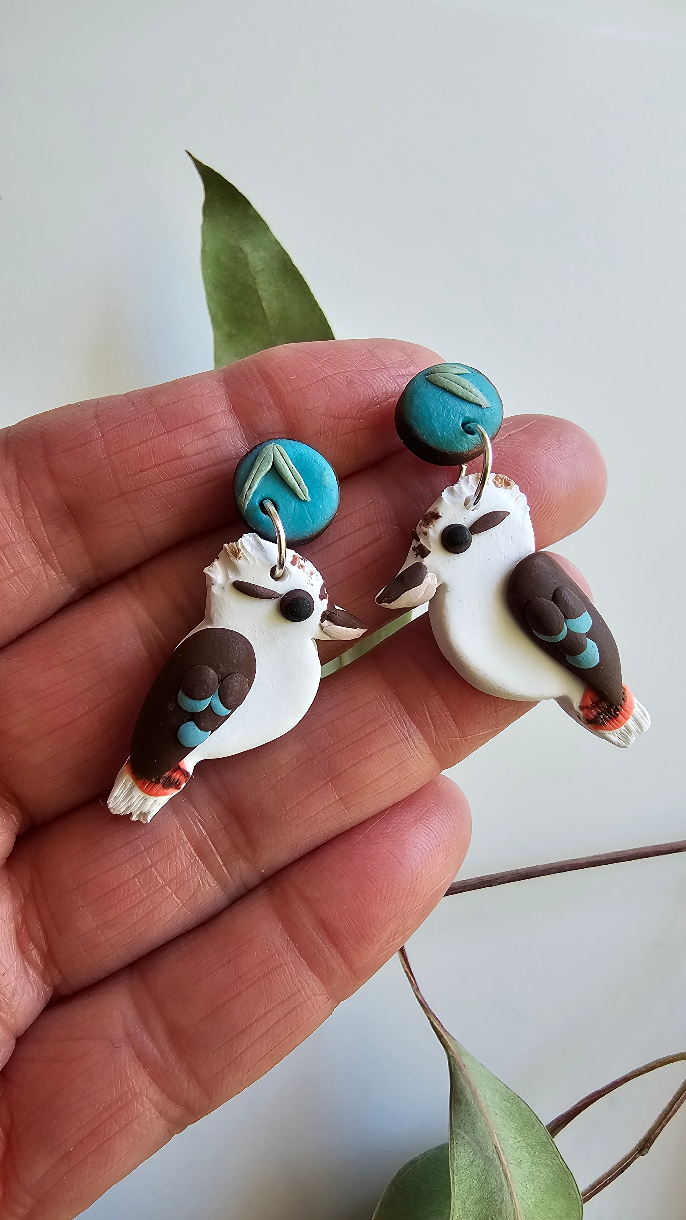Kookaburra Dangle Earrings,Handmade Polymer Clay Kookaburra Earrings
