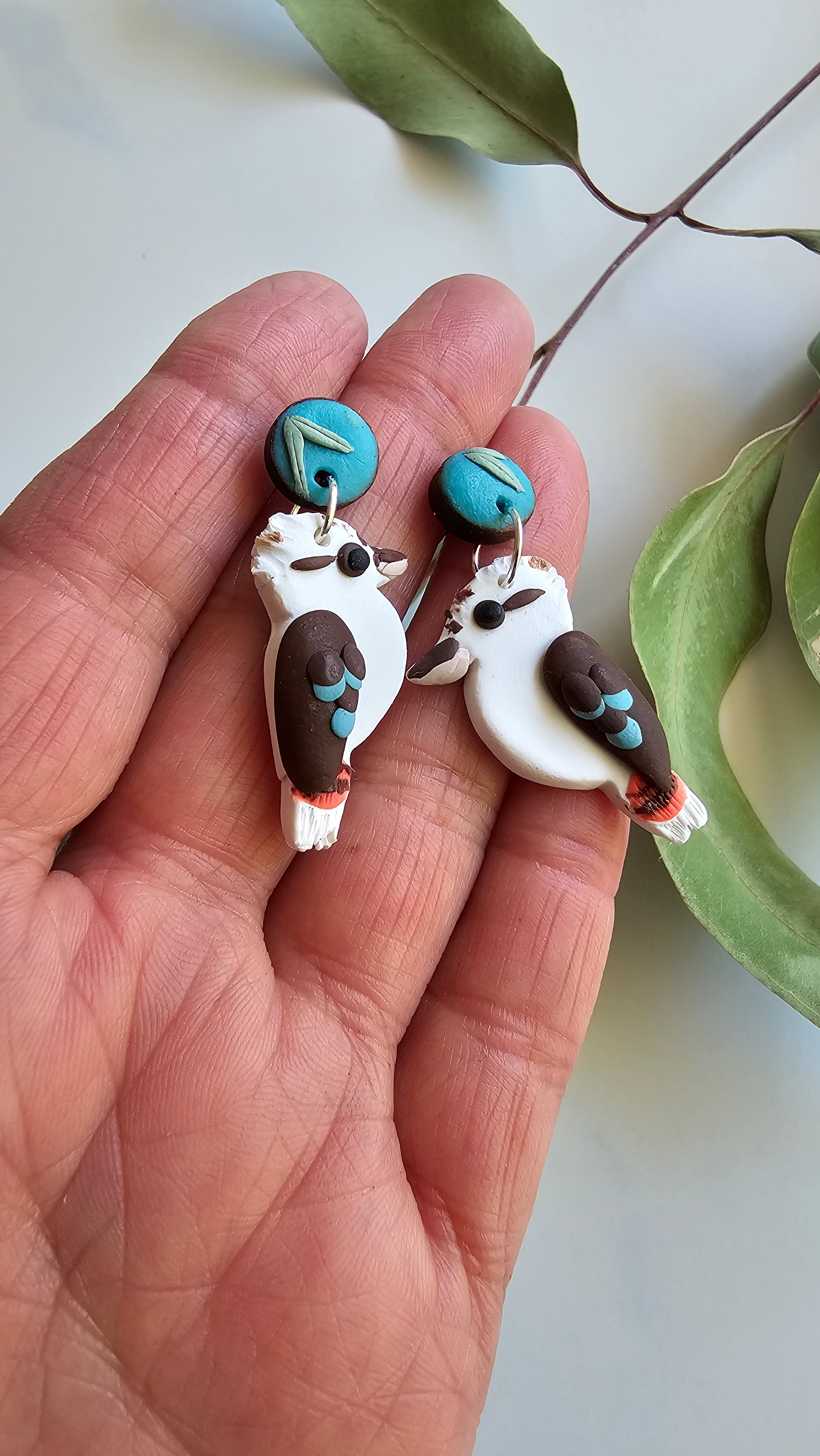 Kookaburra Dangle Earrings,Handmade Polymer Clay Kookaburra Earrings