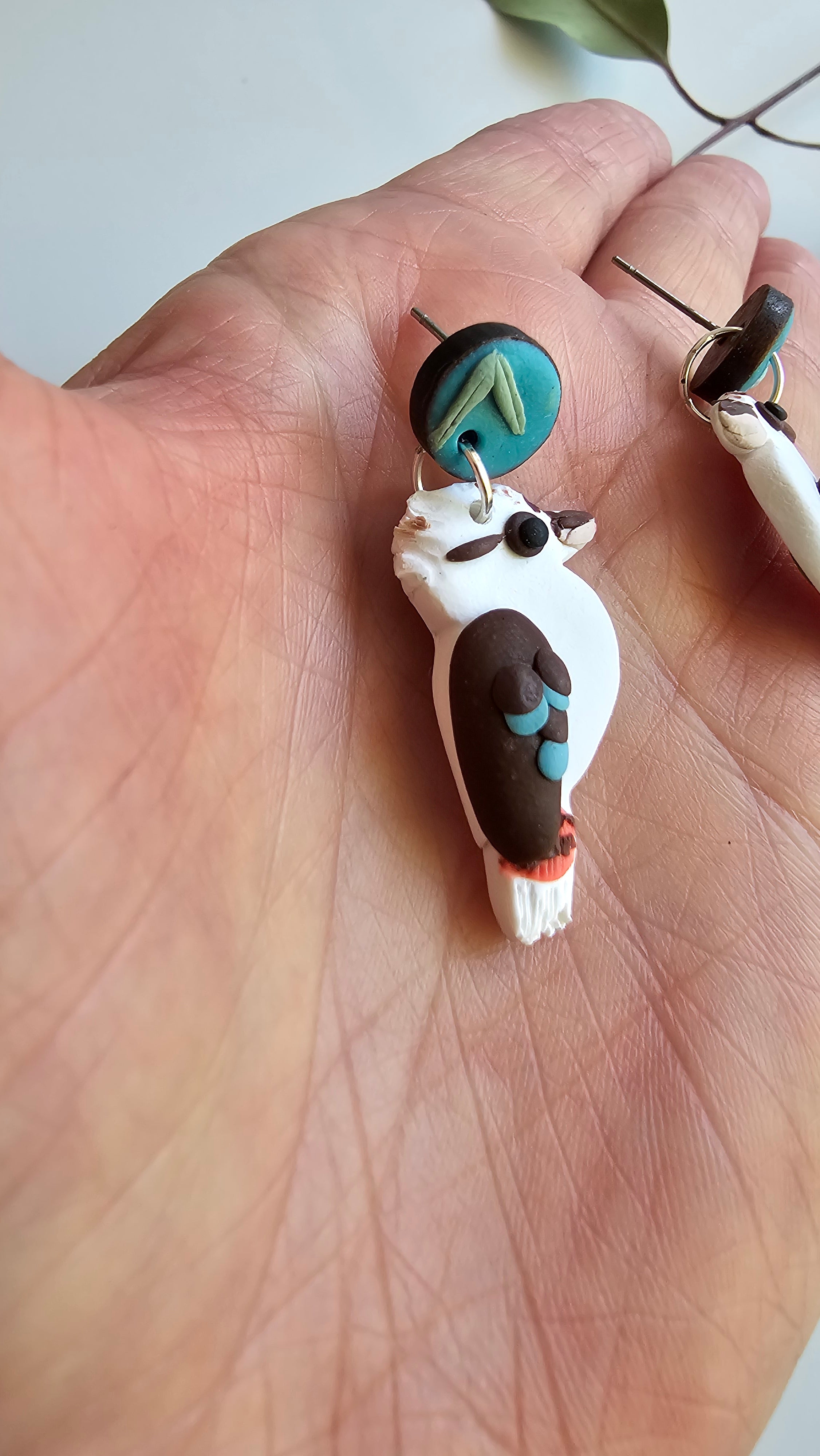 Kookaburra Dangle Earrings,Handmade Polymer Clay Kookaburra Earrings