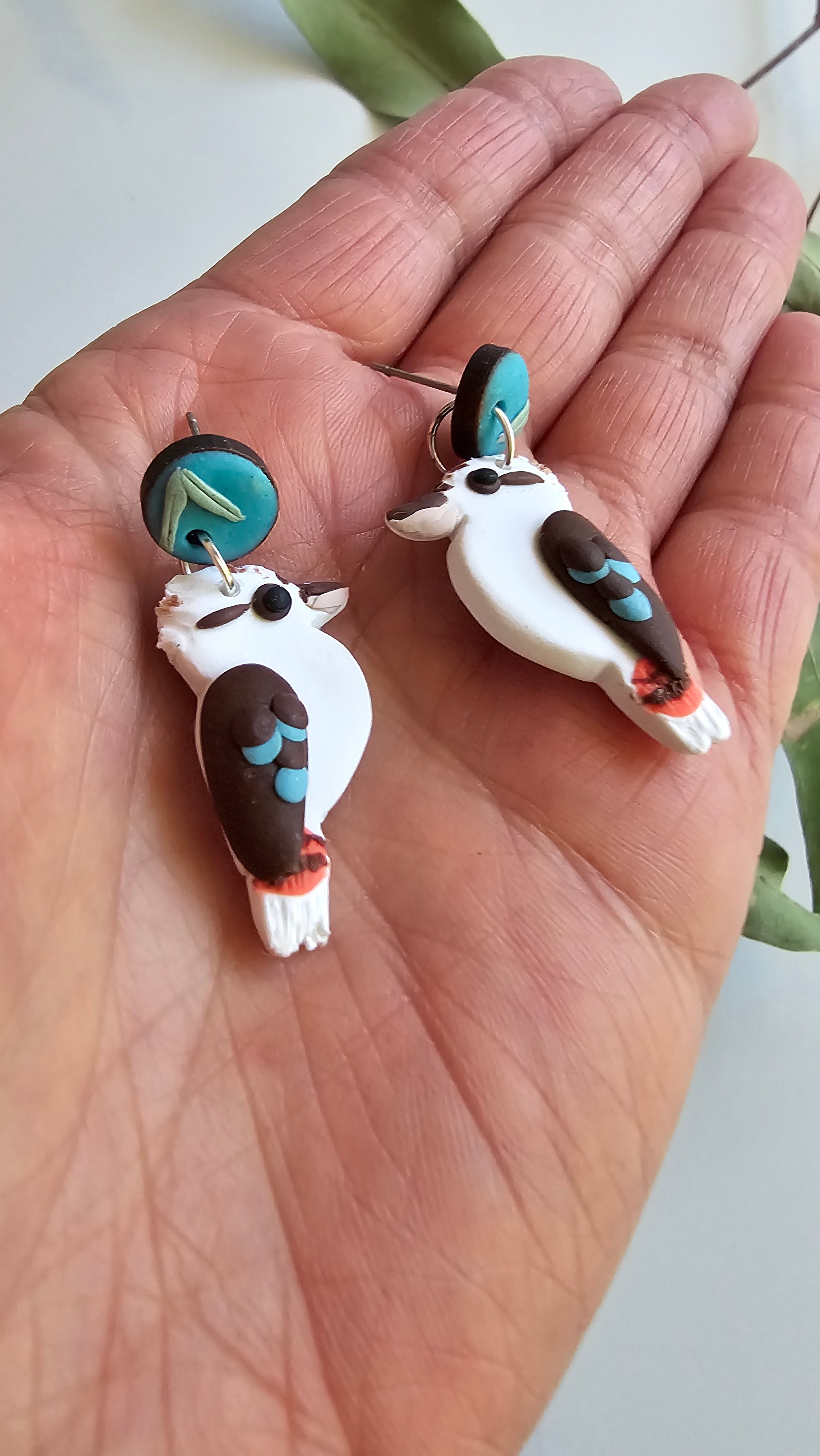 Kookaburra Dangle Earrings,Handmade Polymer Clay Kookaburra Earrings