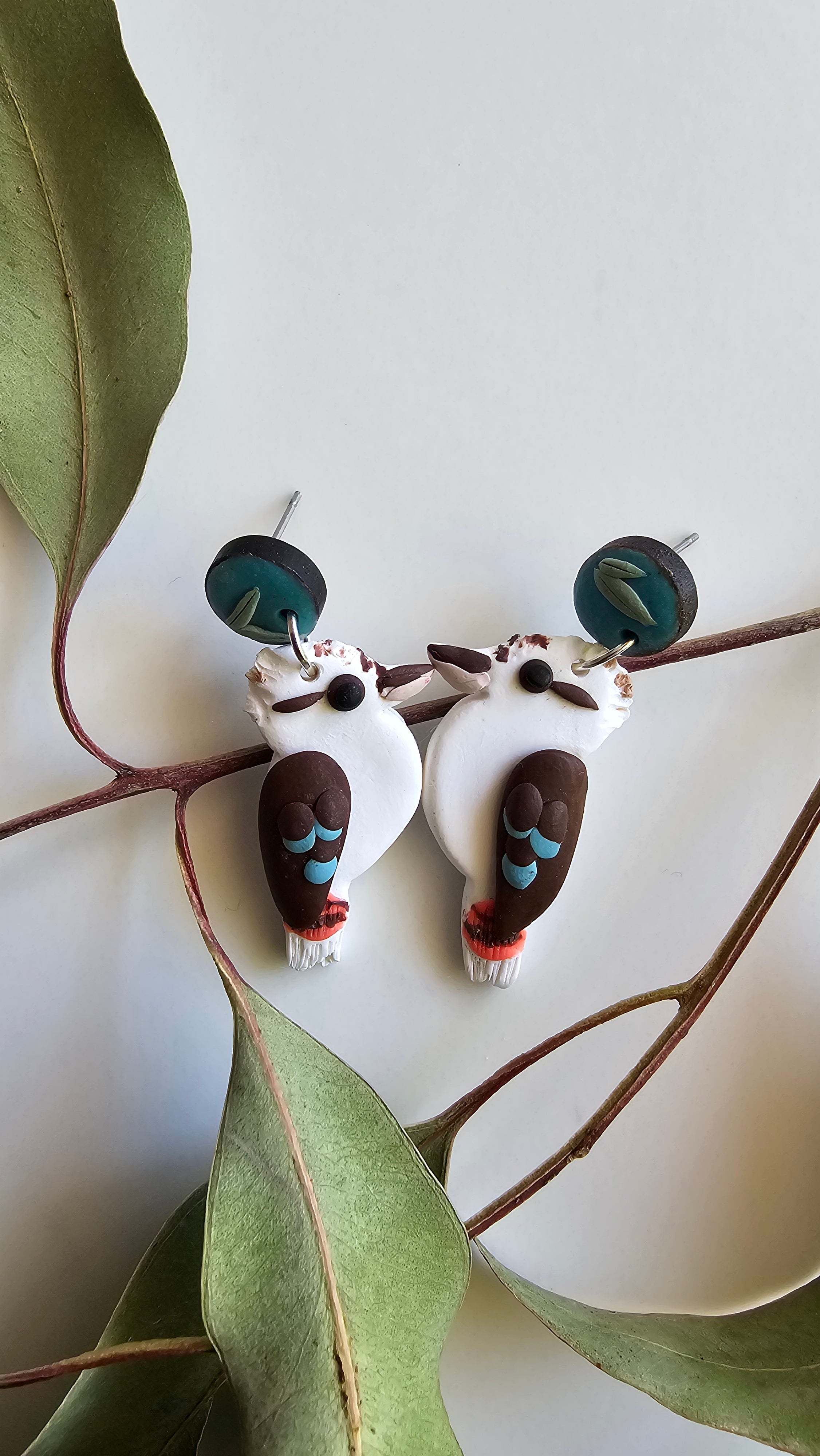 Kookaburra Dangle Earrings,Handmade Polymer Clay Kookaburra Earrings